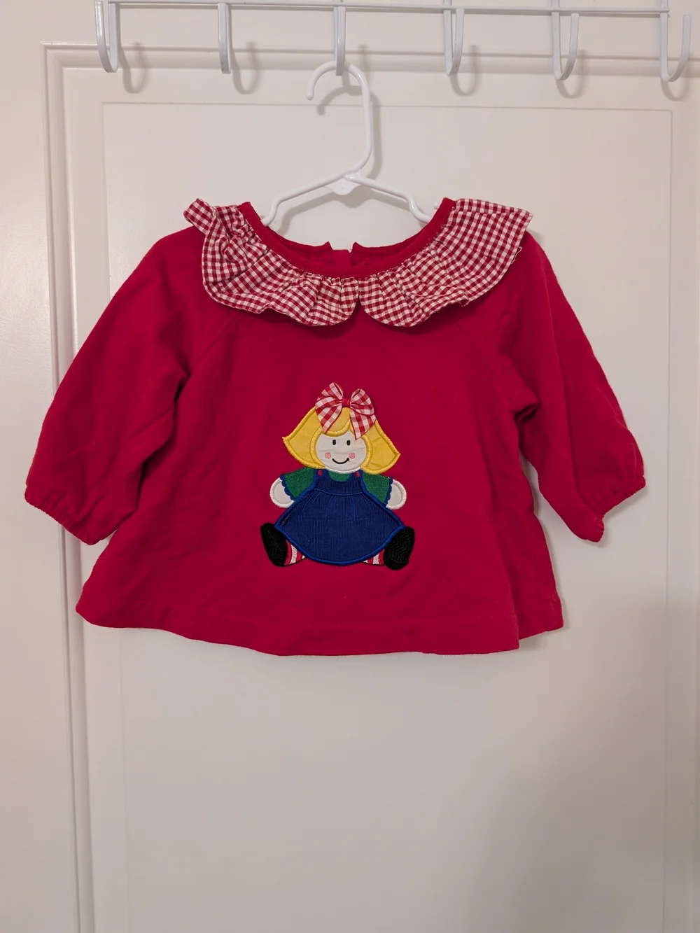 Vintage Austin & Ashley 18M Red Gingham Rag Doll Applique Top Made USA